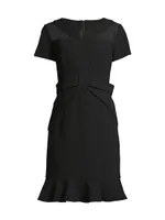 Flounce Crepe & Silk Sheath Dress