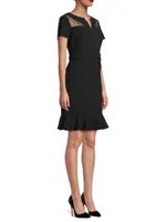 Flounce Crepe & Silk Sheath Dress