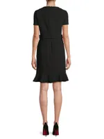 Flounce Crepe & Silk Sheath Dress