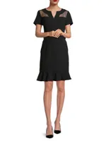 Flounce Crepe & Silk Sheath Dress