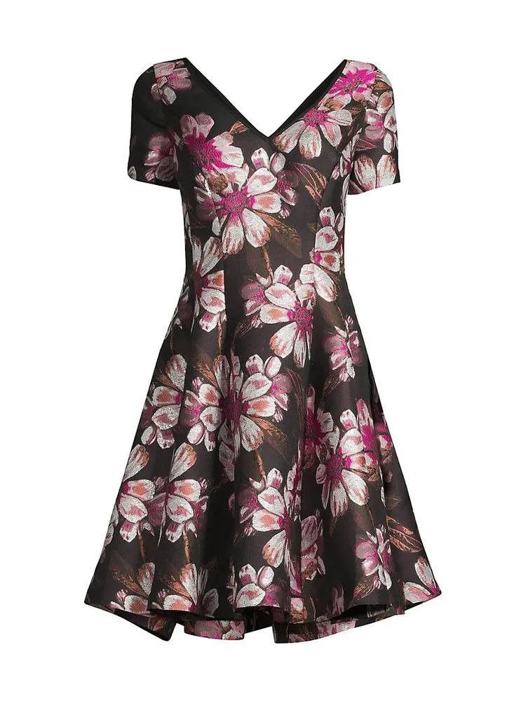 V-Neck Floral Jacquard Minidress