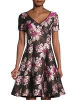 V-Neck Floral Jacquard Minidress