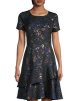 Floral Jacquard Tiered Minidress