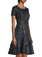 Floral Jacquard Tiered Minidress