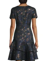 Floral Jacquard Tiered Minidress