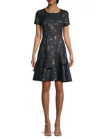 Floral Jacquard Tiered Minidress