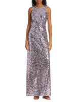 Sequined Twist-Front Racer Gown