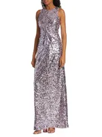 Sequined Twist-Front Racer Gown