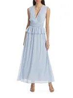 V-Neck Flounce Chiffon Gown