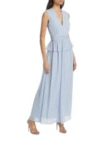 V-Neck Flounce Chiffon Gown