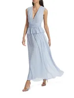 V-Neck Flounce Chiffon Gown