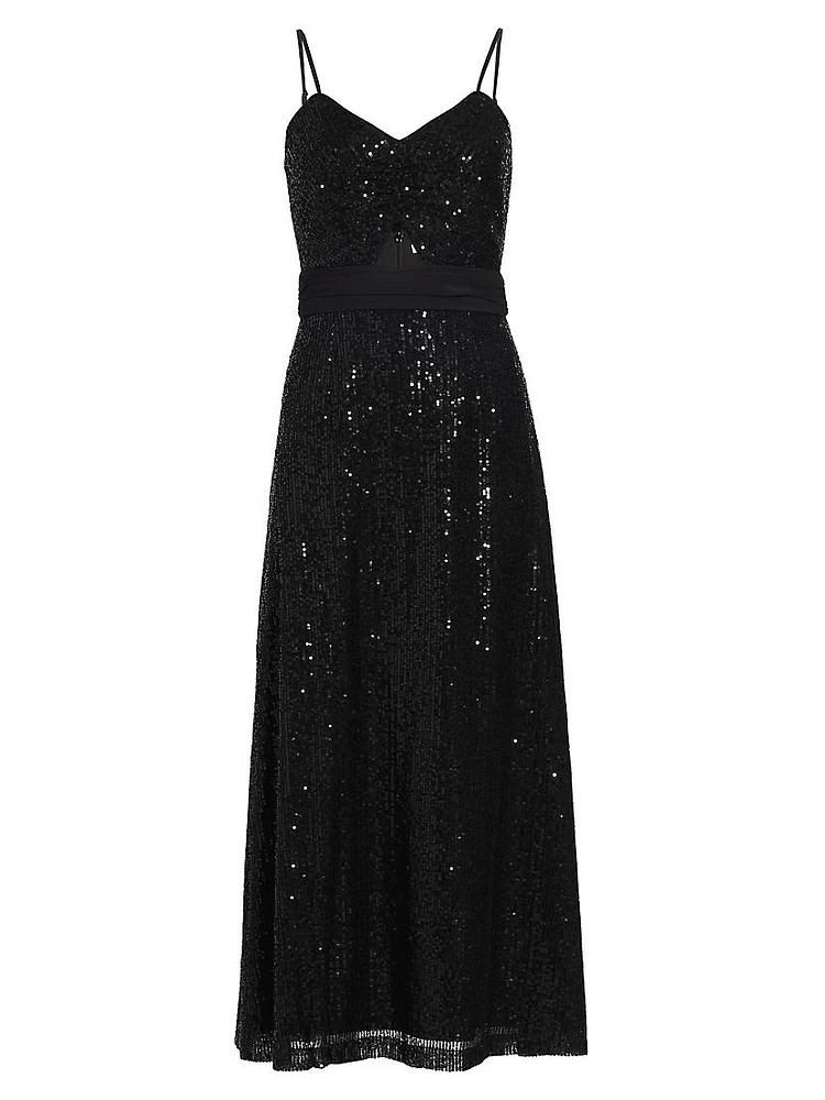 Sequined Cut-Out Slip Midi Dress