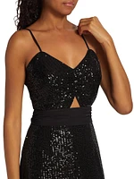 Sequined Cut-Out Slip Midi Dress