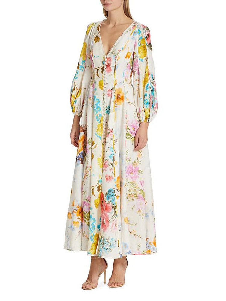 Halcyon Paneled Linen Maxi Dress