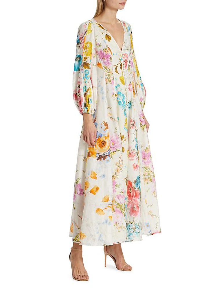 Halcyon Paneled Linen Maxi Dress