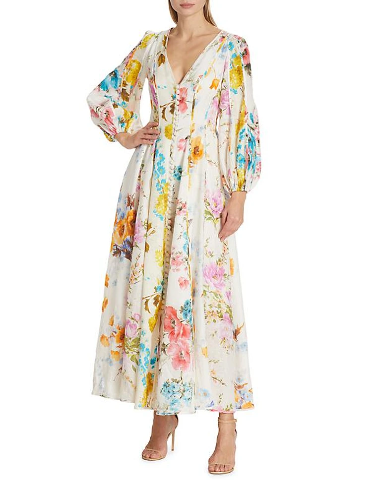 Halcyon Paneled Linen Maxi Dress