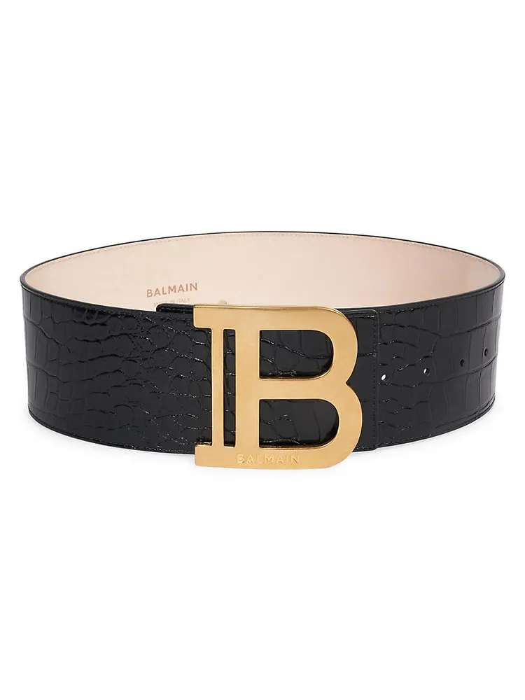 Crocodile-Embossed Leather B Belt