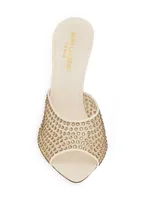 Blonde Mules Rhinestones Mesh