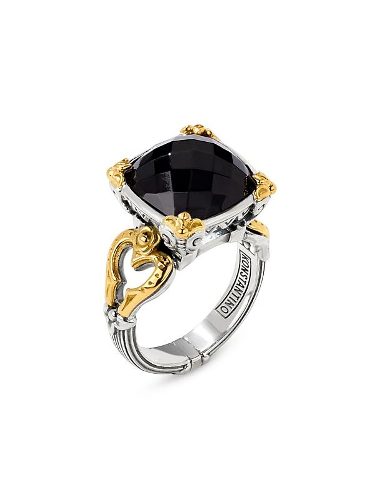 Anthos Solis Sterling Silver, 18K Yellow Gold & Black Onyx Ring