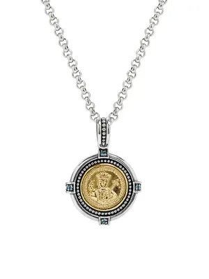 Sterling Silver, 18K Yellow Gold & Blue Spinel Pendant