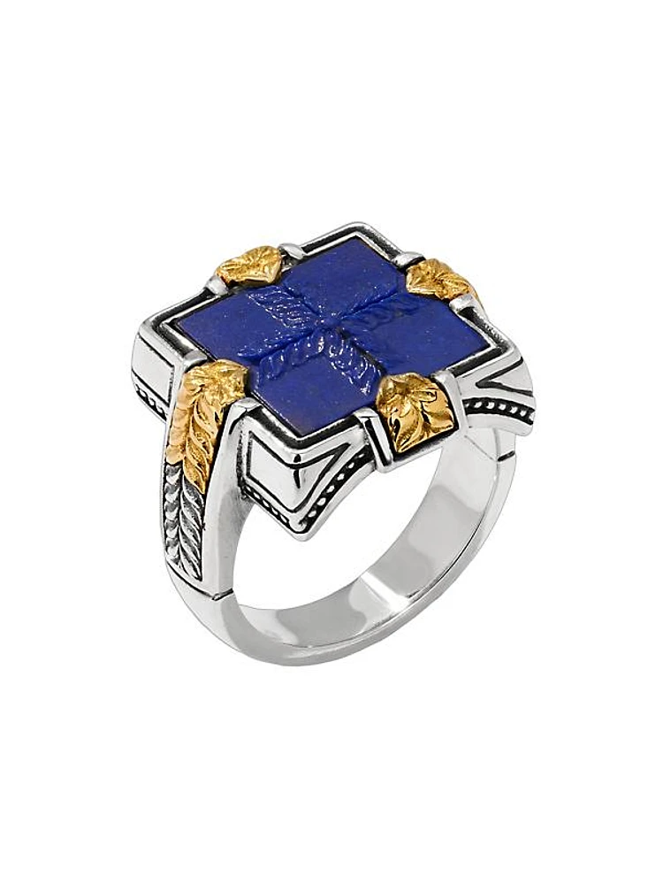 Laconia Sterling Silver, 18K Yellow Gold & Lapis Lazuli Ring