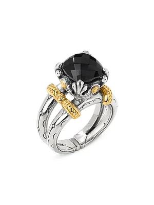 Anthos Dual Ray Sterling Silver, 18K Yellow Gold & Black Onyx Solitaire Ring