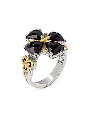 Anthos Prism Sterling Silver, 18K Yellow Gold & Black Onyx Flower Ring