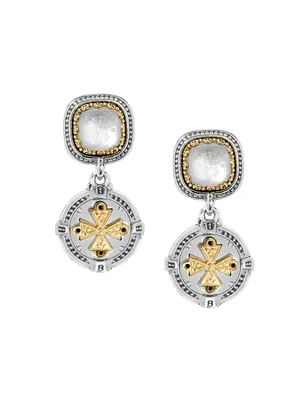 Sterling Silver, 18K Yellow Gold & Multi-Gemstone Drop Earrings