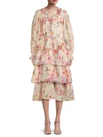 Tiered Botanical Midi-Dress