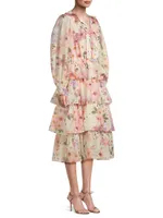 Tiered Botanical Midi-Dress