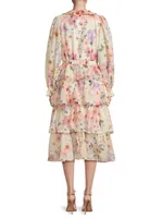 Tiered Botanical Midi-Dress