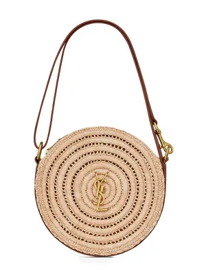 Round Bag in Raffia And Vegetable-tanned Leather