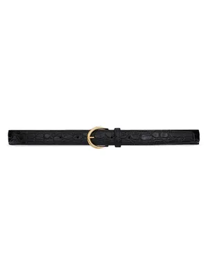 Croissant De Lune Buckle Belt Crocodile-Embossed Leather