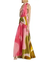 Dafne Abstract Wave Halter Gown