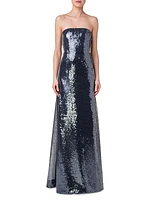 Liquid Sequin Strapless Gown