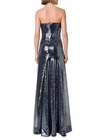 Liquid Sequin Strapless Gown