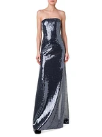 Liquid Sequin Strapless Gown