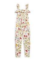 Big Girl's Floral & Strawberry Print Jumpsuit