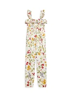 Big Girl's Floral & Strawberry Print Jumpsuit