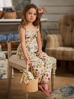 Big Girl's Floral & Strawberry Print Jumpsuit