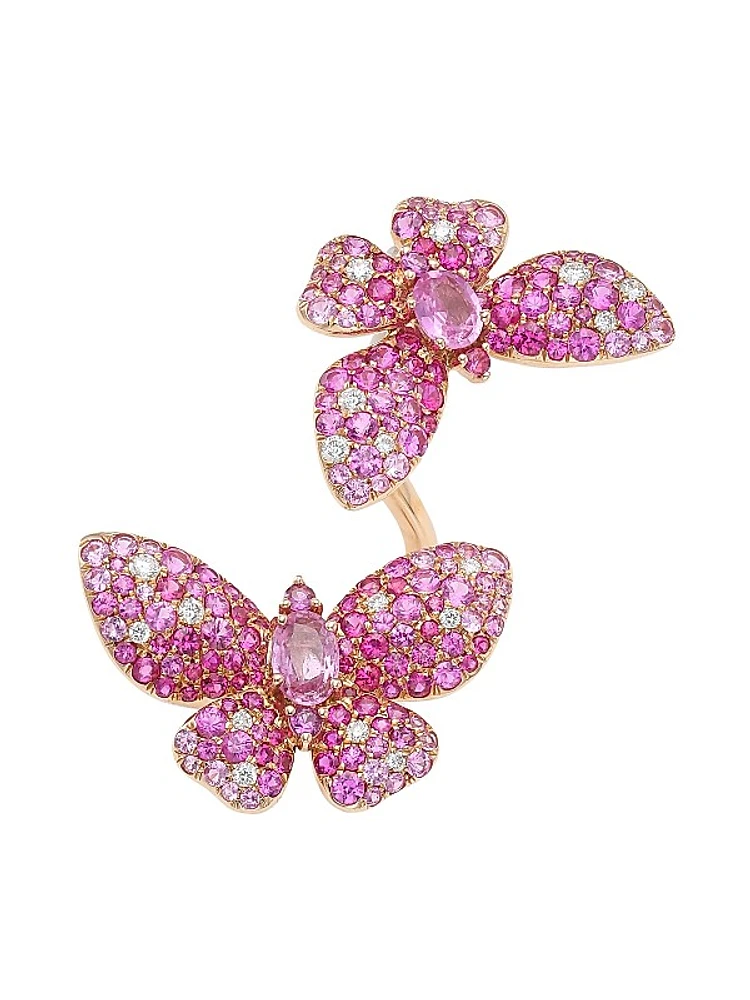 Butterfly 18K Rose Gold, Pink Sapphire & 0.28 TCW Diamond Cuff Ring