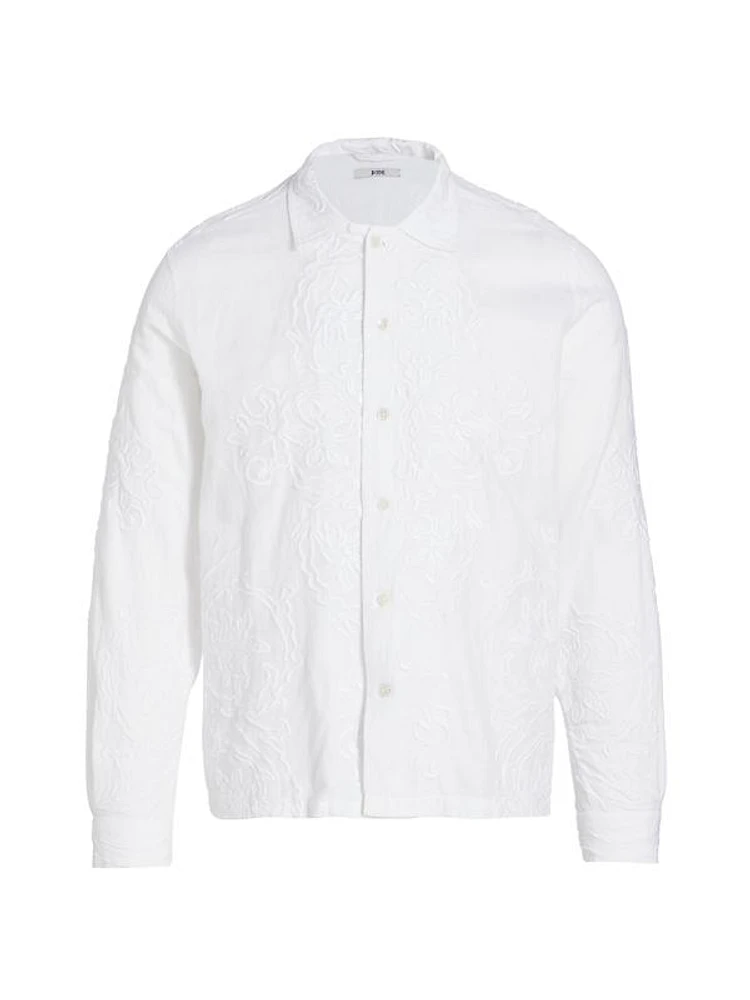 Village Garden Embroidered Cotton-Linen Shirt