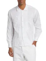 Village Garden Embroidered Cotton-Linen Shirt
