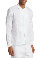 Village Garden Embroidered Cotton-Linen Shirt