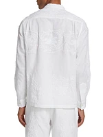 Village Garden Embroidered Cotton-Linen Shirt