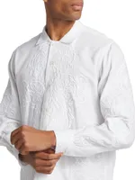 Village Garden Embroidered Cotton-Linen Shirt