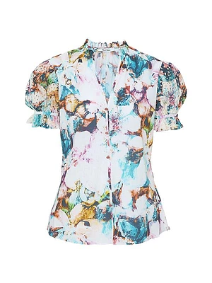 Mila Floral Cotton Short-Sleeve Blouse