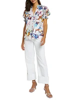 Mila Floral Cotton Short-Sleeve Blouse