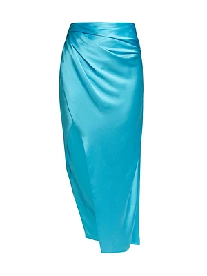 Pleated Silk Wrap Midi-Skirt