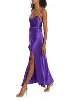 V-Neck Wrap Silk Gown